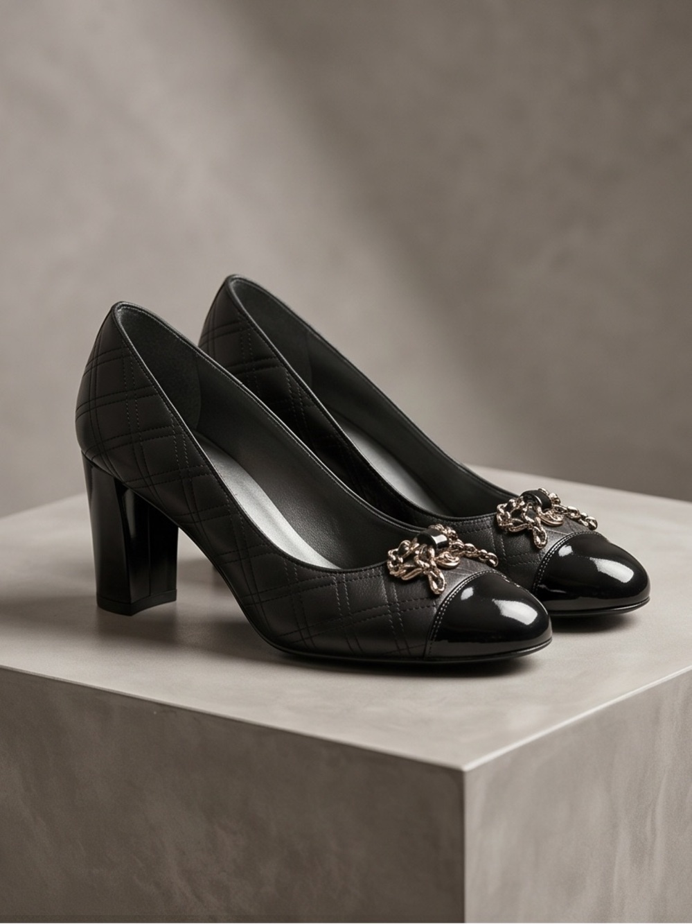 Stuart Weitzman Black Embellished Round-Toe Heels